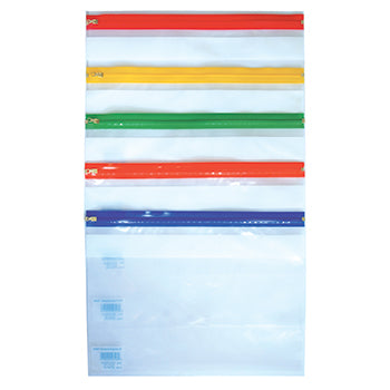 ZIPPED WALLETS, A4+ (370 x 260mm), Colour Coded Ziptop, Clear, Pack of 25