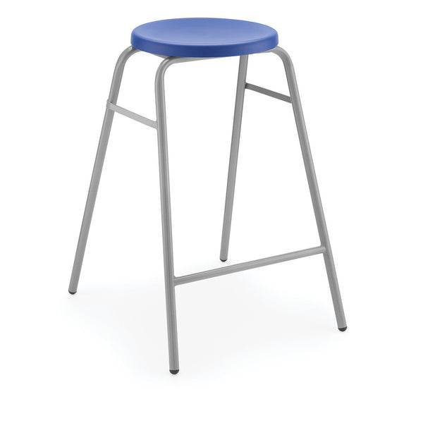 ROUND TOP STOOL, GREY FRAME, 525mm Seat height, Blue Top