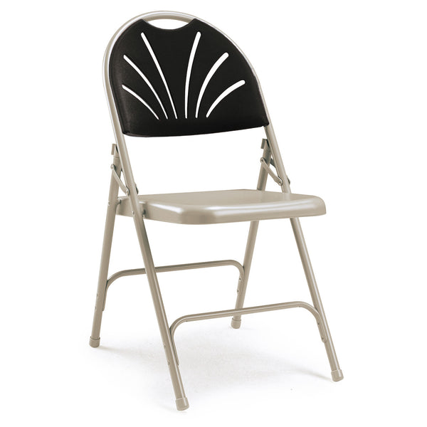 2600 COMFORT BACK FOLDING CHAIR, GREY FRAME, Non Linking, Charcoal Back, Pack of 4