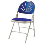 2600 COMFORT BACK UPHOLSTERED FOLDING CHAIR, GREY FRAME, Non Linking, Blue Fabric, Pack of 4