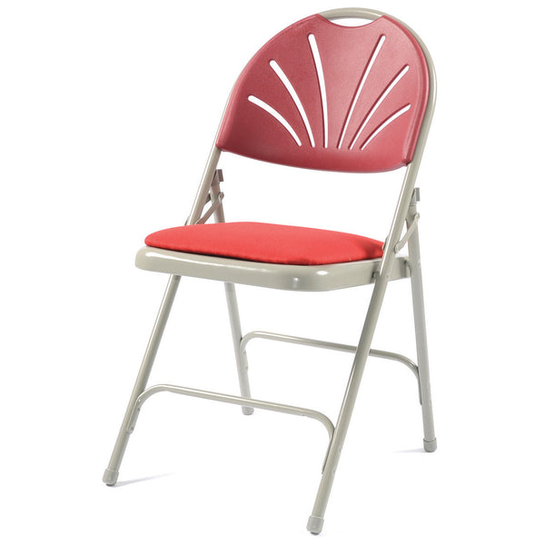 2600 COMFORT BACK UPHOLSTERED FOLDING CHAIR, GREY FRAME, Non Linking, Red Fabric, Pack of 4