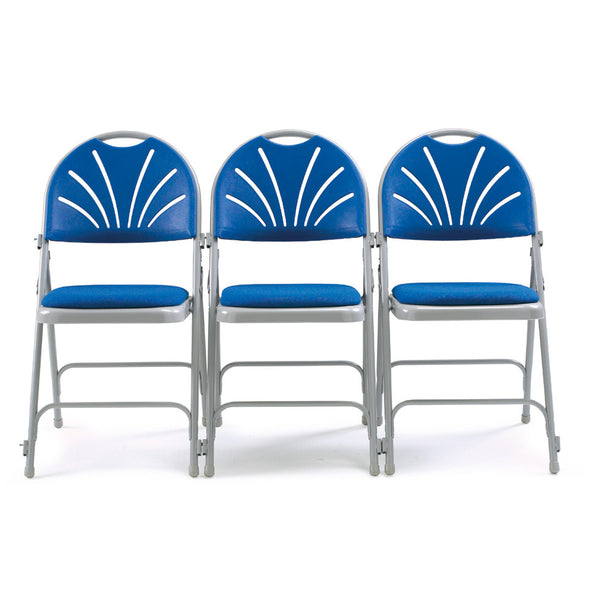 2600 COMFORT BACK UPHOLSTERED FOLDING CHAIR, GREY FRAME, Linking, Blue Fabric, Pack of 4