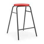 ROUND TOP STOOL, BLACK FRAME, 525mm Seat height, Red Top