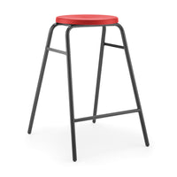 ROUND TOP STOOL, BLACK FRAME, 525mm Seat height, Red Top