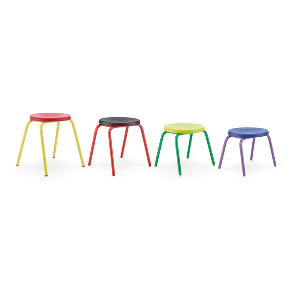 ROUND TOP STOOL, COLOURED FRAME, Sizemark 1 - 260mm Seat height, Red/Yellow