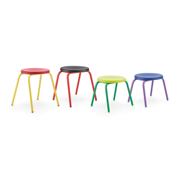ROUND TOP STOOL, COLOURED FRAME, Sizemark 1 - 260mm Seat height, Black/Red