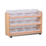TILT TOTE STORAGE, 12 Tubs or Baskets, With 12 Clear Tubs