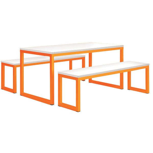 COLOUR FRAME DINING & BENCHES, STANDARD DINING & BENCHES, Size 2, Pastel Orange, 1 Table & 2 Benches