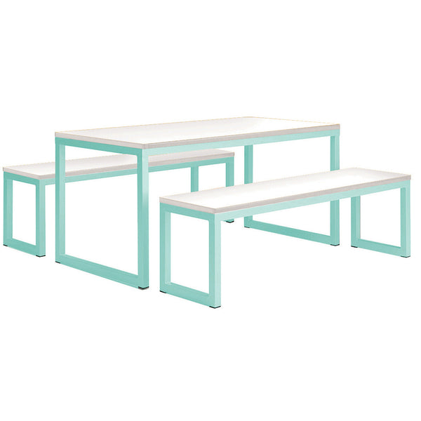 COLOUR FRAME DINING & BENCHES, STANDARD DINING & BENCHES, Size 2, Soft Blue, 1 Table & 2 Benches