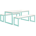 COLOUR FRAME DINING & BENCHES, STANDARD DINING & BENCHES, Size 3, Soft Blue, 1 Table & 2 Benches