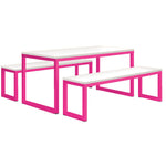 COLOUR FRAME DINING & BENCHES, STANDARD DINING & BENCHES, Size 2, Telemagenta, 1 Table & 2 Benches