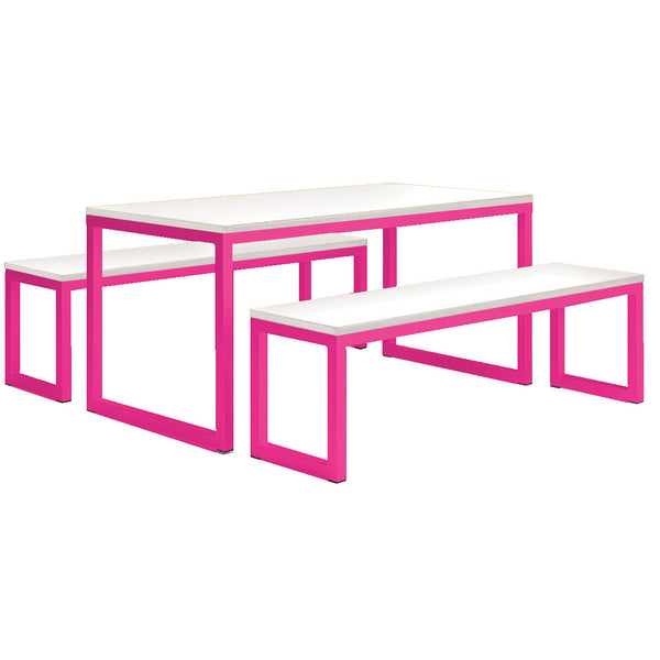 COLOUR FRAME DINING & BENCHES, STANDARD DINING & BENCHES, Size 3, Telemagenta, 1 Table & 2 Benches