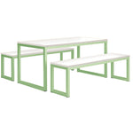COLOUR FRAME DINING & BENCHES, STANDARD DINING & BENCHES, Size 2, Soft Lime, 1 Table & 2 Benches