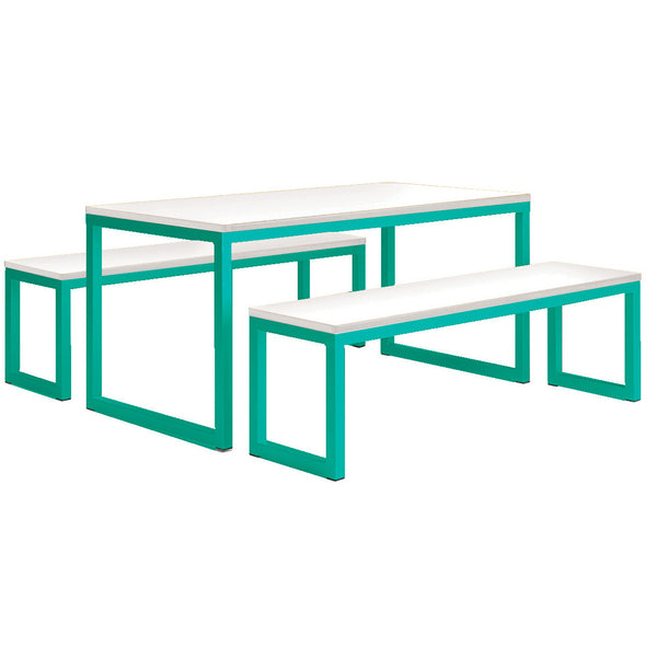 COLOUR FRAME DINING & BENCHES, STANDARD DINING & BENCHES, Size 3, Turquoise, 1 Table & 2 Benches