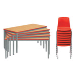 SMARTBUY, RECTANGULAR, 1200 x 600mm depth, Sizemark 4 - 640mm height, Red, 15 Tables & 30 Chairs