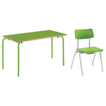 SMARTBUY, STACKING NURSERY TABLES & CHAIRS CLASS PACK, RECTANGULAR, 1100 x 550mm depth, Sizemark 2 - 530mm height, Green, 4 Tables & 8 Chairs