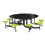 TABLE AND SEATING UNITS, 8 SEAT OVAL GRADUATE TABLE, Table Top Black, Lime Green Seats, 740mm height