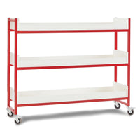 STEEL LUNCHBOX TROLLEYS, Monarch, 30 Boxes - Long, Red frame, white shelves, Each