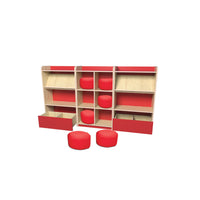 KUBBYCLASS RANGE cont., DISPLAY & BROWSE SET - BUNDLE DEAL, Maple/Blue Finish with Scarlet Seating