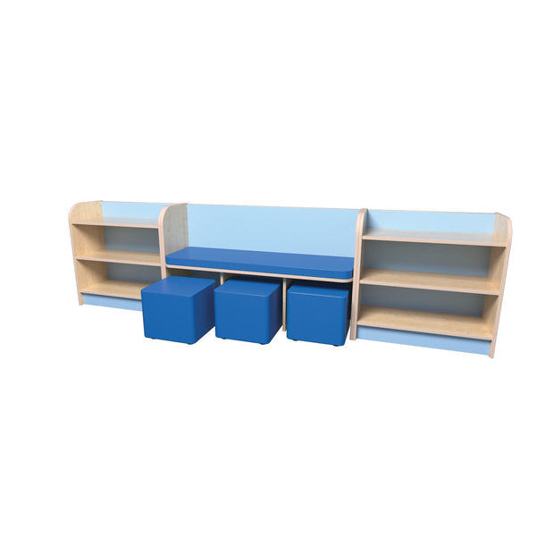 READING BENCH SET - BUNDLE DEAL, Maple/Blue Finish with Scarlet Seating