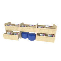 BOOK BROWSING CENTRE SET - BUNDLE DEAL, Maple/Red Finish with Cobalt Seating