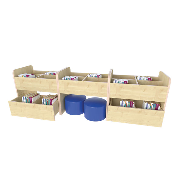 BOOK BROWSING CENTRE SET - BUNDLE DEAL, Maple/Maple Finish with Violet Seating