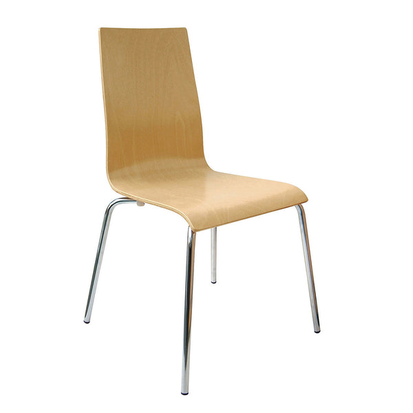 Beech Chair, WOODEN SHELL, Chrome 4 Leg Base