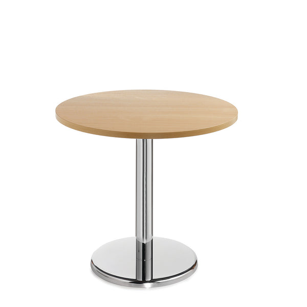 TABLES, CHROME PEDESTAL BASE, Circular, 800mm diameter x 725mm height, Oak