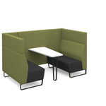 Black Steel Frame, 4 SEAT POD WITH WHITE TABLE, Emerald
