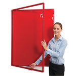 Felt Noticeboards, Tamperproof, Top Hinged Doors, Single Door - 900 x 600mm height, Red