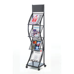 MESH LEAFLET AND BROCHURE DISPENSERS, Freestanding Mesh Brochure Dispenser, 4 x A4 Shelves, Grey