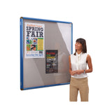 SHIELD TAMPERPROOF NOTICEBOARD, Blue Frame with Grey Cloth, 900 x 900mm