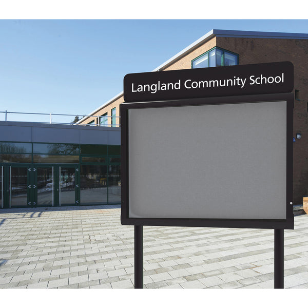 WEATHERSHIELD FREESTANDING HEADLINE OUTDOOR SCHOOL SIGNAGE, Surface Posts, Single Door, 780 x 1281mm height (9xA4), Blue