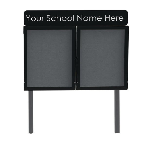 WEATHERSHIELD FREESTANDING HEADLINE OUTDOOR SCHOOL SIGNAGE, Surface Posts, Single Door, 1423 x 1281mm height (18xA4), Black