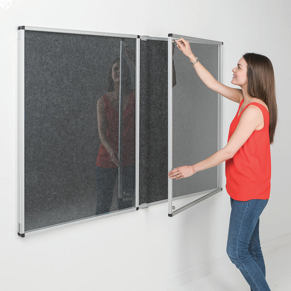 RESIST-A-FLAME ACOUSTIC ECO-COLOUR NOTICEBOARDS, Tamperproof, Side Hinged - Double Door, 2400 x 1200mm height, Grey