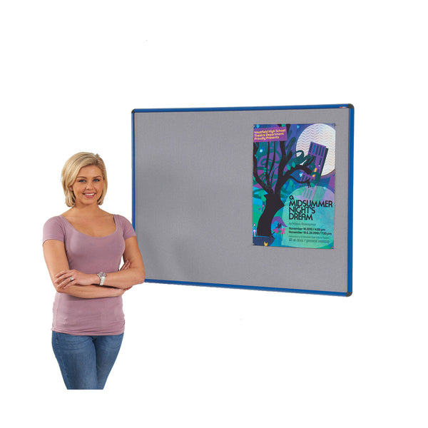 SHIELD NOTICEBOARD, Blue Frame with Grey Cloth, 2400 x 1200mm