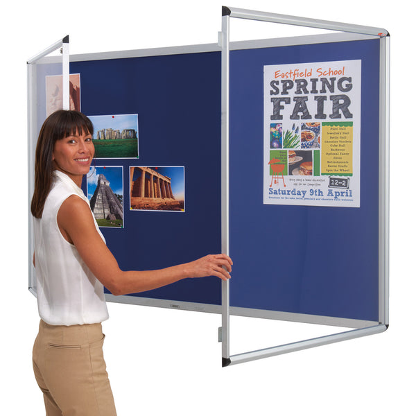 SHIELD TAMPERPROOF NOTICEBOARD, Aluminium Frame, Double Door - 1800 x 1200mm, Royal Blue