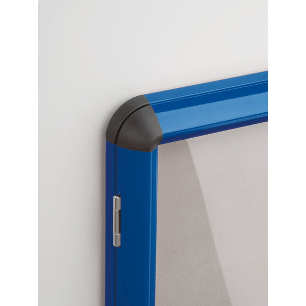SHIELD TAMPERPROOF NOTICEBOARD, Blue Frame with Grey Cloth, 900 x 600mm