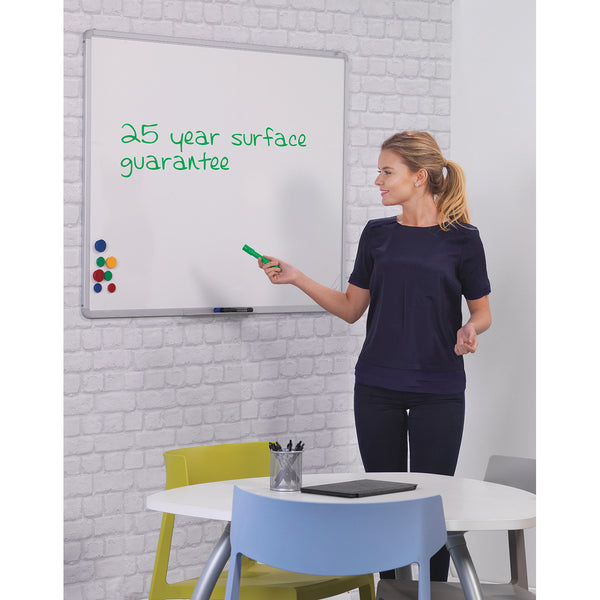 WALL MOUNTED ALUMINIUM FRAMED WHITEBOARDS, Magnetic Vitreous Steel (VES), 900 x 600mm height