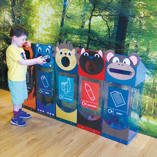 BOX CYCLE RECYCLING BINS, Animal Face Unit, Lion/Glass, Each