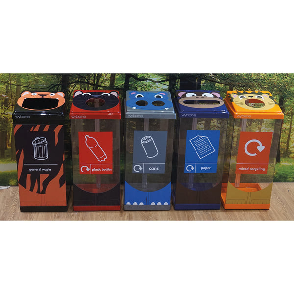 BOX CYCLE RECYCLING BINS, Animal Face Unit, Tiger/General, Each