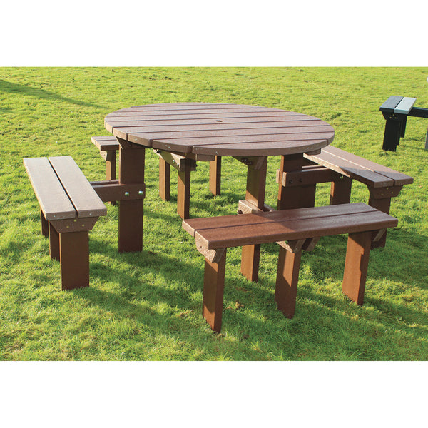 MARMAX RECYCLED PLASTIC PRODUCTS, Circular Junior Picnic Table, Brown, Each