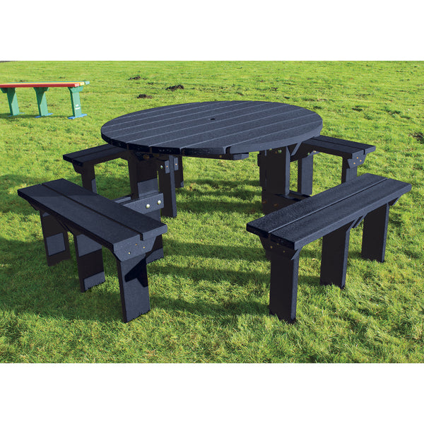 MARMAX RECYCLED PLASTIC PRODUCTS, Circular Junior Picnic Table, Black, Each
