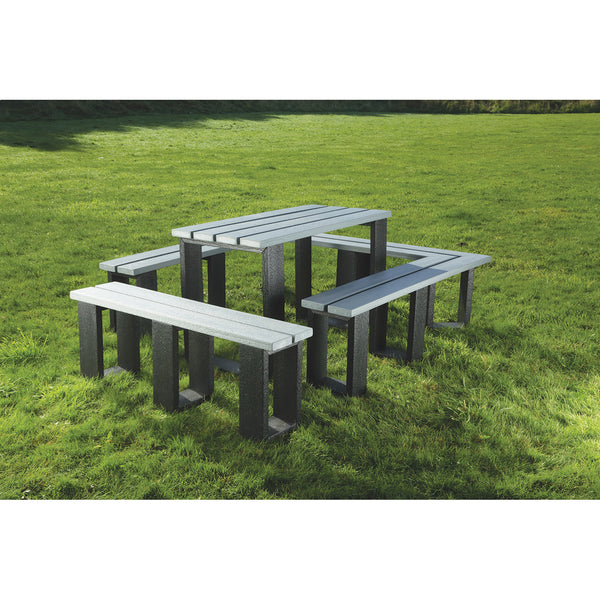 MARMAX RECYCLED PRODUCTS, Modular Table, U-Seat & Sturdy Bench, Blue & Black, Each