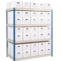 STEEL SHELVING, RAPID 1 HEAVY DUTY BOLTLESS SHELVING, With Archive Boxes, 455mm, 2375 (inc. top box) x 1830mm (hxw). Max. UDL per shelf 350kg., 35 box single depth, Each