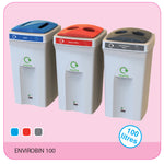 RECYCLING BINS, ENVIROBIN 100 COLLECTION, Plastic bottles, red lid, holes, Each